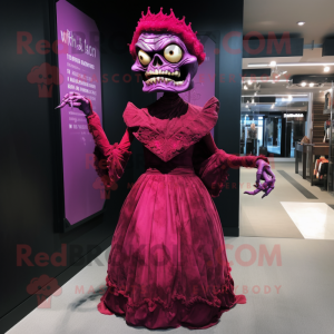 Magenta Undead mascot costume character dressed with a Evening Gown and Belts