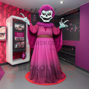 Magenta Undead mascot costume character dressed with a Evening Gown and Belts