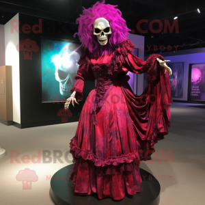 Magenta Undead mascot costume character dressed with a Evening Gown and Belts