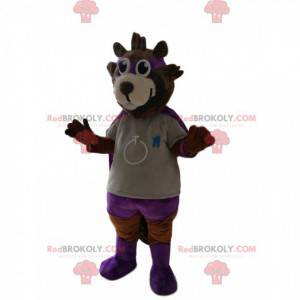 Brown bear mascot in hero outfit. Bear costume - Redbrokoly.com