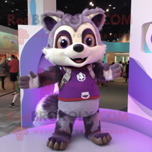 Purple Raccoon maskot drakt...