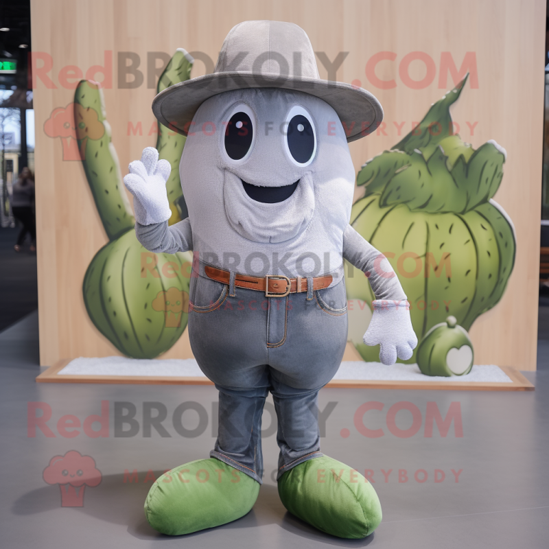 Gray Melon mascot costume character dressed with a Jeans and Suspenders Gray Melon mascot costume character dressed with a Jeans and Suspenders