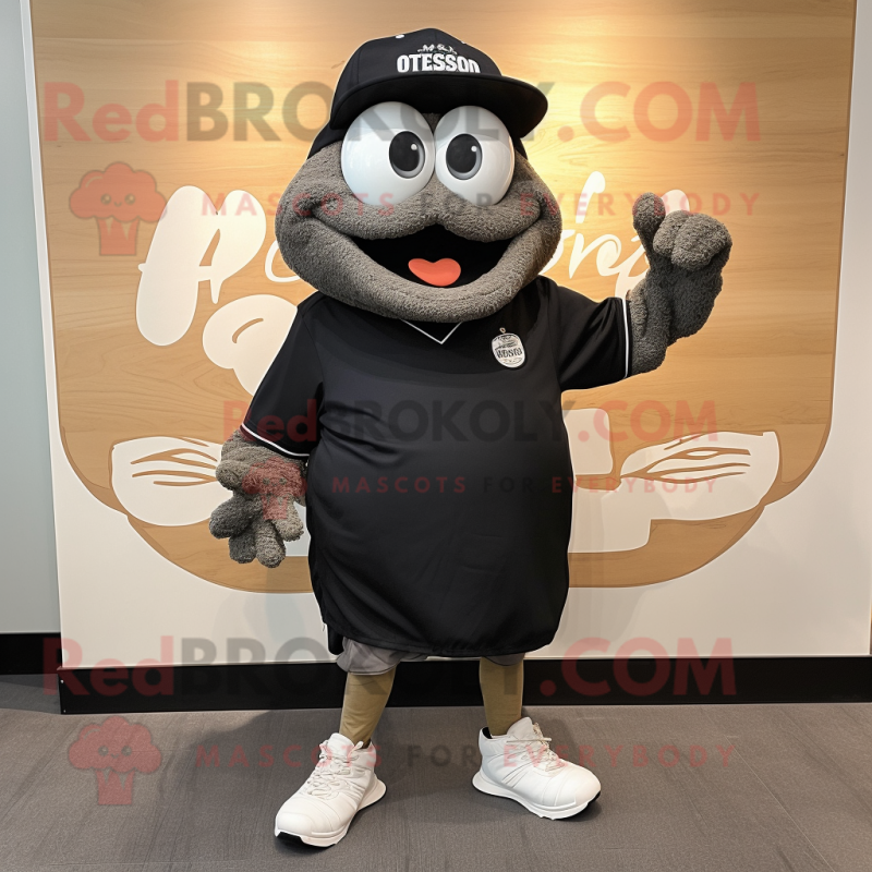 Black Oyster mascot costume character dressed with a Henley Tee and Shoe clips Black Oyster mascot costume character dressed with a Henley Tee and Shoe clips
