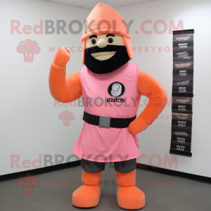 Peach Spartan Soldier mascot costume character dressed with a A-Line Skirt and Hat pins