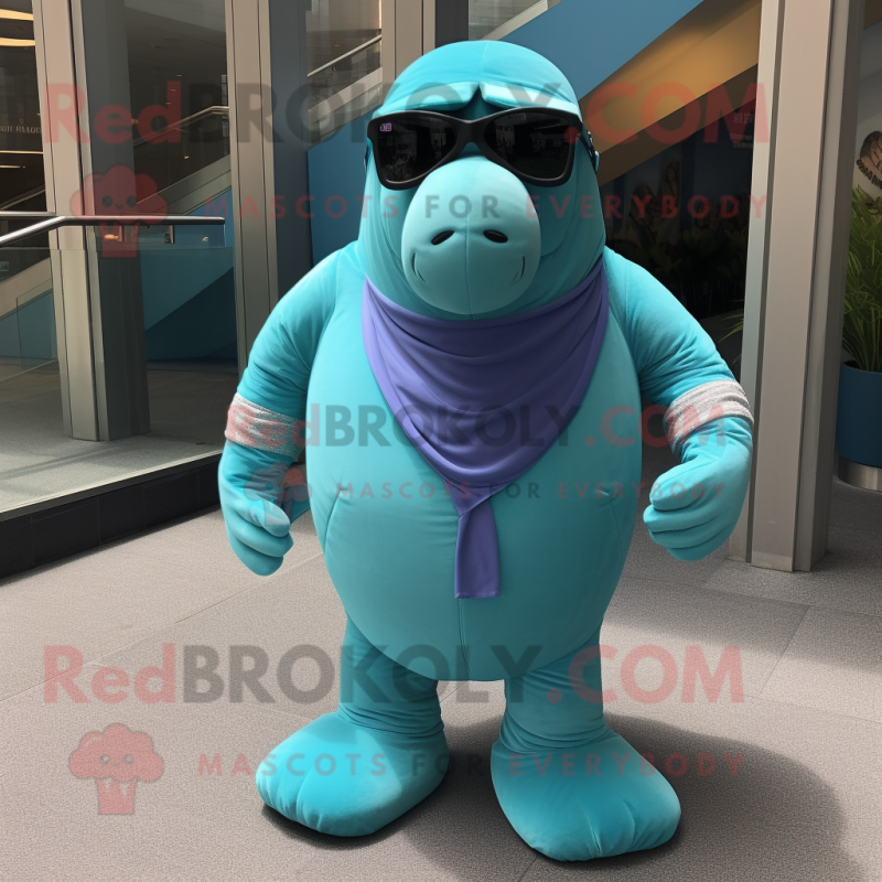 Teal Walrus mascot costume character dressed with a Leggings and Sunglasses Teal Walrus mascot costume character dressed with a Leggings and Sunglasses