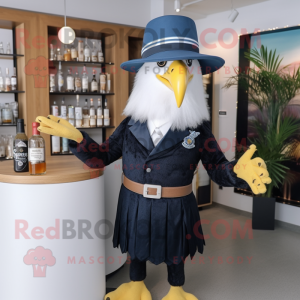 Navy Bald Eagle mascot costume character dressed with a Cocktail Dress and Hats