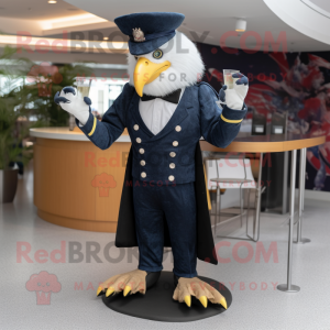 Navy Bald Eagle mascot costume character dressed with a Cocktail Dress and Hats