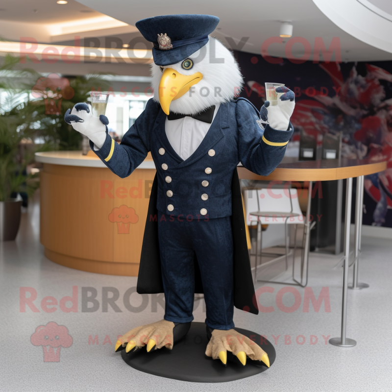 Navy Bald Eagle mascot costume character dressed with a Cocktail Dress and Hats Navy Bald Eagle mascot costume character dressed with a Cocktail Dress and Hats