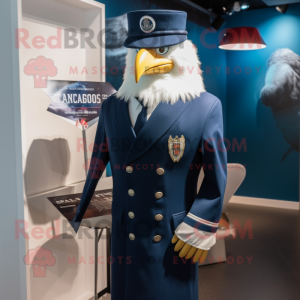 Navy Bald Eagle mascot costume character dressed with a Cocktail Dress and Hats