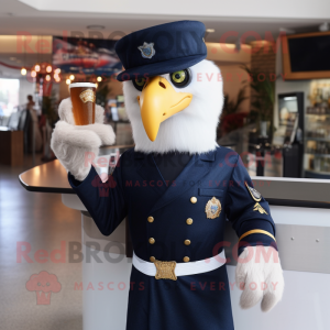 Navy Bald Eagle mascot costume character dressed with a Cocktail Dress and Hats