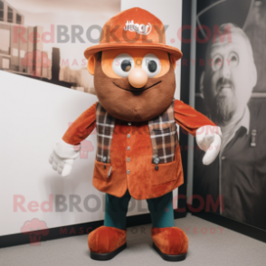 Rust Pendant mascot costume character dressed with a Waistcoat and Beanies