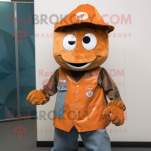 Rust Pendant mascot costume character dressed with a Waistcoat and Beanies