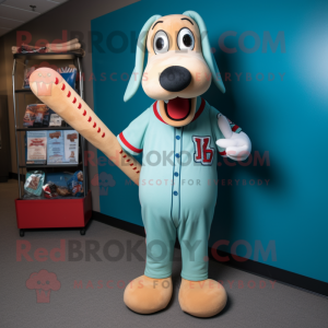 Turquoise Hot Dogs mascot costume character dressed with a Baseball Tee and Ties