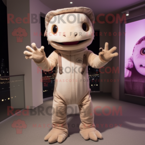 Beige Axolotls mascot costume character dressed with a Bodysuit and Mittens