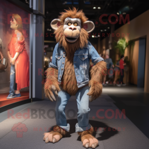 Rust Baboon mascot costume character dressed with a Boyfriend Jeans and Anklets