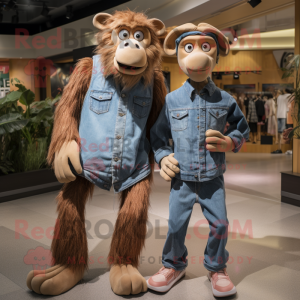 Rust Baboon mascot costume character dressed with a Boyfriend Jeans and Anklets