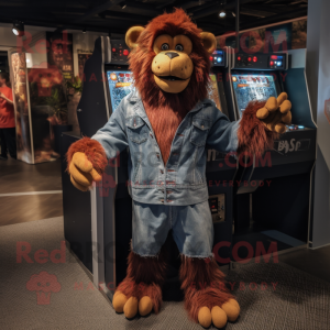 Rust Baboon mascot costume character dressed with a Boyfriend Jeans and Anklets