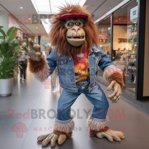 Rust Baboon mascot costume character dressed with a Boyfriend Jeans and Anklets