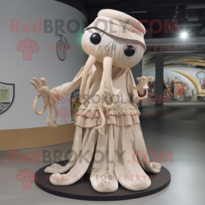 Beige Kraken maskot kostume...