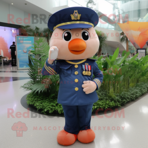 Peach Navy Soldier mascot costume character dressed with a Blouse and Bracelets