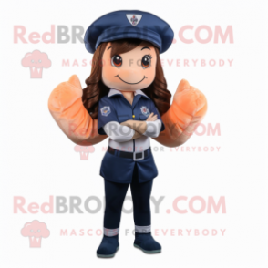 Peach Navy Soldier mascot costume character dressed with a Blouse and Bracelets