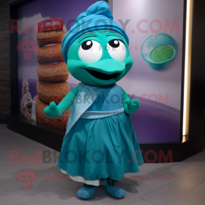 Teal Spinach mascot costume character dressed with a Wrap Skirt and Clutch bags