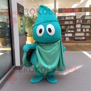 Teal Spinach mascot costume character dressed with a Wrap Skirt and Clutch bags