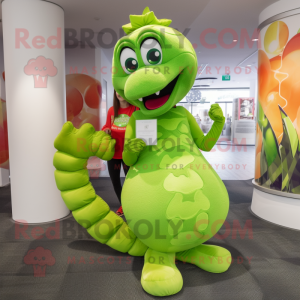 Lime Green Seahorse mascot costume character dressed with a Leggings and Hats