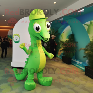 Lime Green Seahorse mascot costume character dressed with a Leggings and Hats