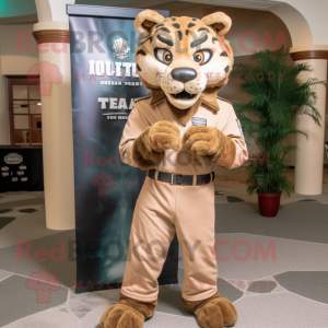 Tan Lynx mascot costume character dressed with a Turtleneck and Belts