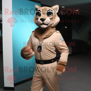 Tan Lynx mascot costume character dressed with a Turtleneck and Belts