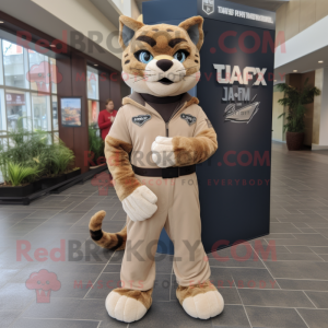 Tan Lynx mascot costume character dressed with a Turtleneck and Belts