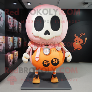 Peach Skull mascot costume character dressed with a Vest and Clutch bags