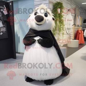 Black Seal mascot costume character dressed with a Wedding Dress and Hair clips