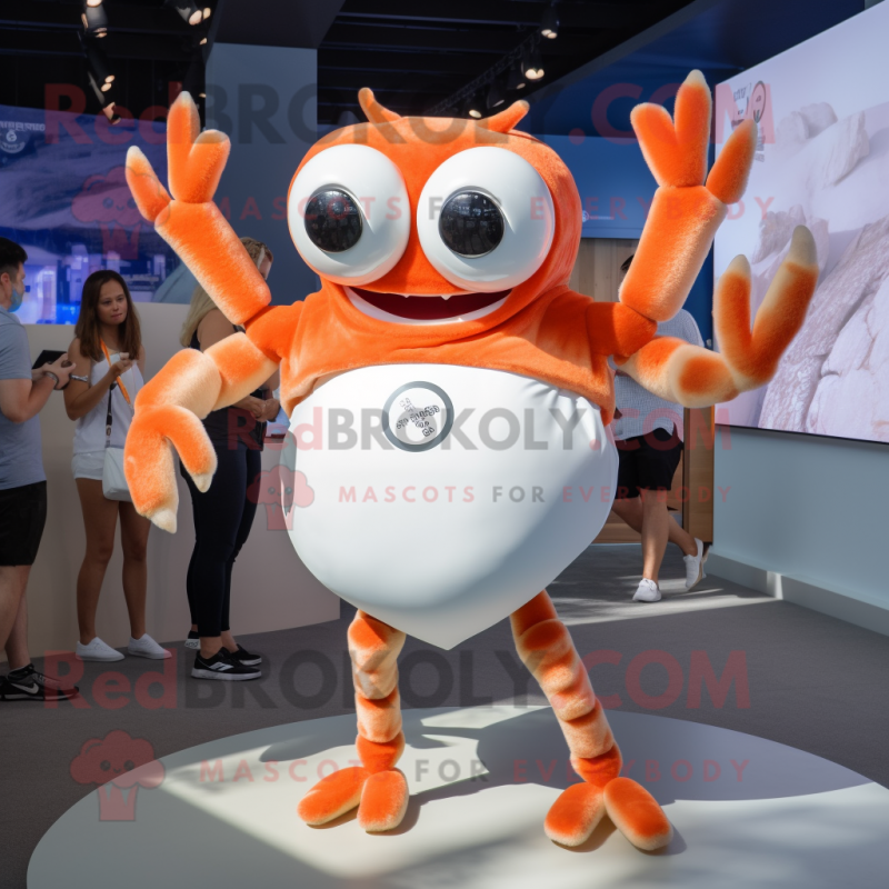Cream Crab Cakes mascot costume character dressed with a One-Piece Swimsuit and Smartwatches Cream Crab Cakes mascot costume character dressed with a One-Piece Swimsuit and Smartwatches