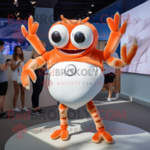 Cream Crab Cakes mascot costume character dressed with a One-Piece Swimsuit and Smartwatches