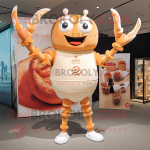 Cream Crab Cakes mascot costume character dressed with a One-Piece Swimsuit and Smartwatches