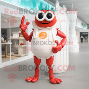 Cream Crab Cakes mascot costume character dressed with a One-Piece Swimsuit and Smartwatches