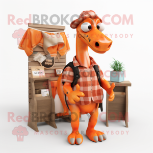 Orange Parasaurolophus mascot costume character dressed with a Flannel Shirt and Brooches