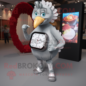 Silver Turkey mascot costume character dressed with a Bodysuit and Smartwatches