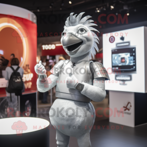 Silver Turkey mascot costume character dressed with a Bodysuit and Smartwatches