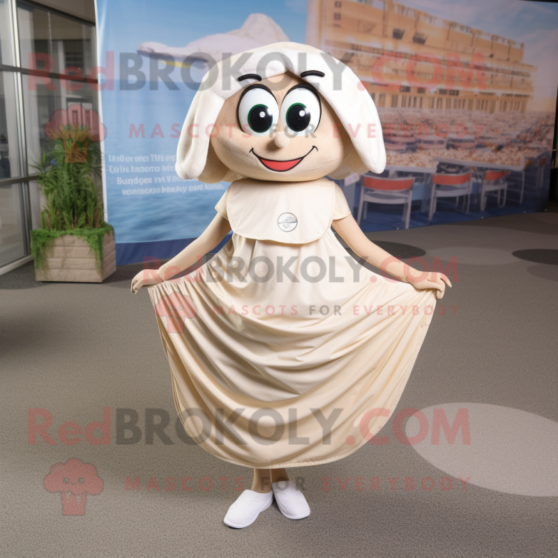Beige Clam Chowder mascot costume character dressed with a Wrap Skirt and Anklets Beige Clam Chowder mascot costume character dressed with a Wrap Skirt and Anklets