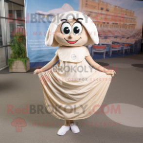 Beige Clam Chowder mascot costume character dressed with a Wrap Skirt and Anklets