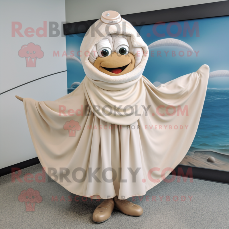 Beige Clam Chowder mascot costume character dressed with a Wrap Skirt and Anklets Beige Clam Chowder mascot costume character dressed with a Wrap Skirt and Anklets