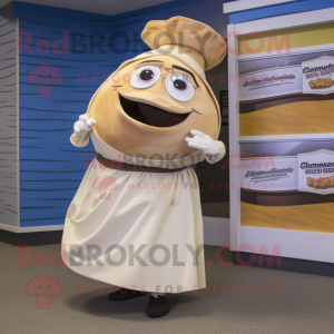 Beige Clam Chowder mascot costume character dressed with a Wrap Skirt and Anklets