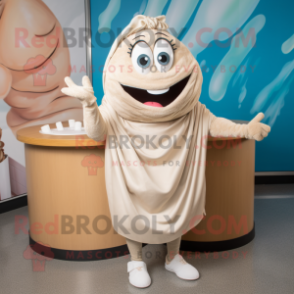 Beige Clam Chowder mascot costume character dressed with a Wrap Skirt and Anklets