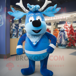 Blue Reindeer mascot costume character dressed with a Polo Tee and Wraps