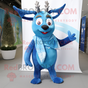 Blue Reindeer mascot costume character dressed with a Polo Tee and Wraps