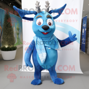 Blue Reindeer mascot costume character dressed with a Polo Tee and Wraps
