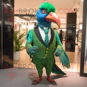 Green Pheasant mascot costume character dressed with a Trousers and Ties